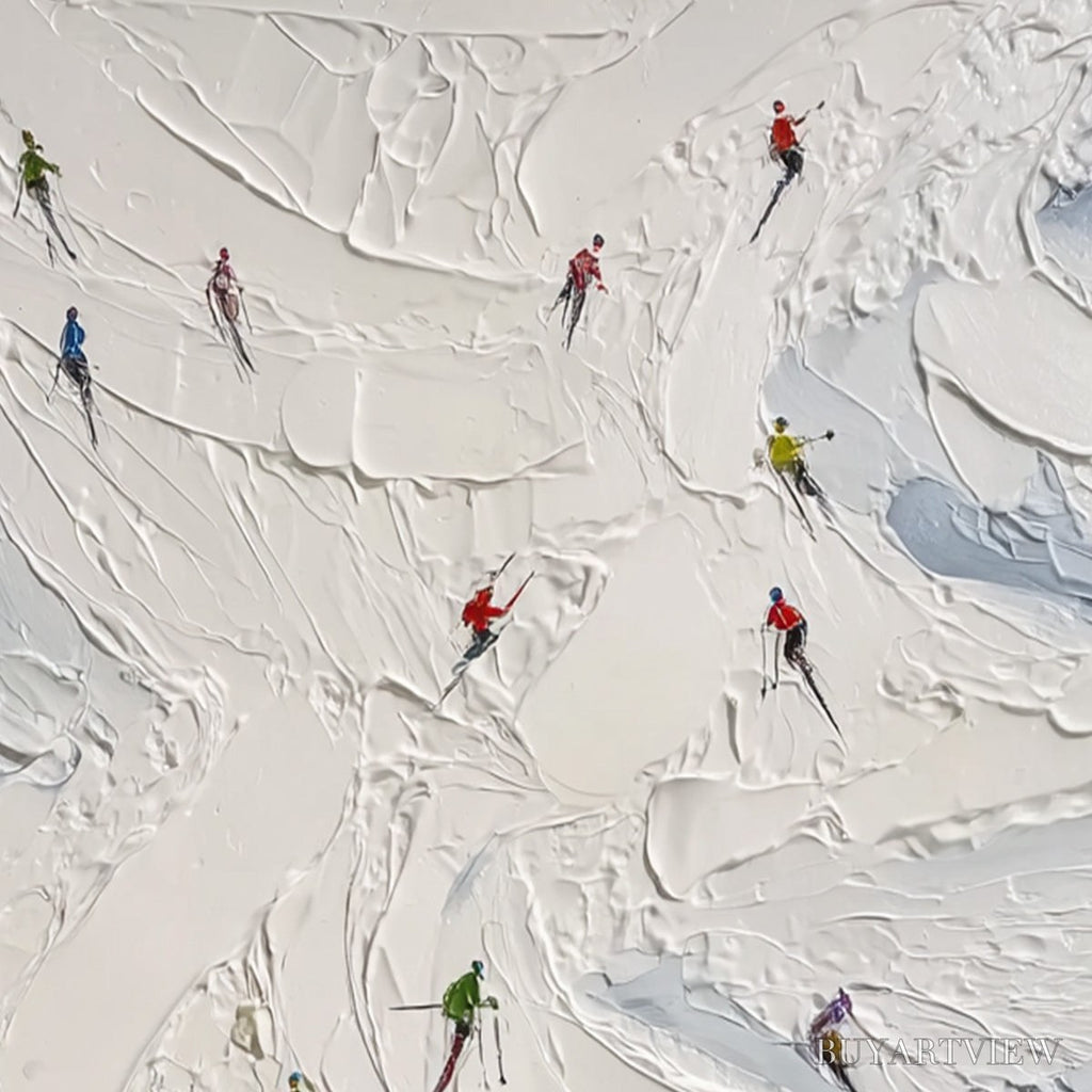 ARTOVITAS Alpine Rush – Textured Impasto Skiing Painting on Canvas - image 5