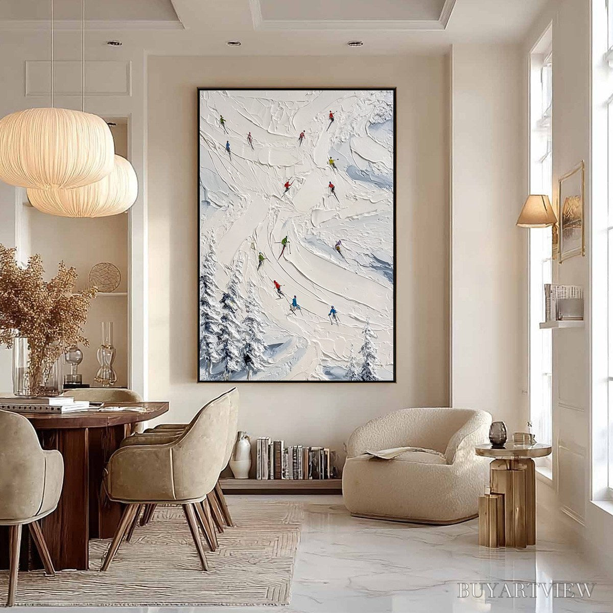 ARTOVITAS Alpine Rush – Textured Impasto Skiing Painting on Canvas - image 6