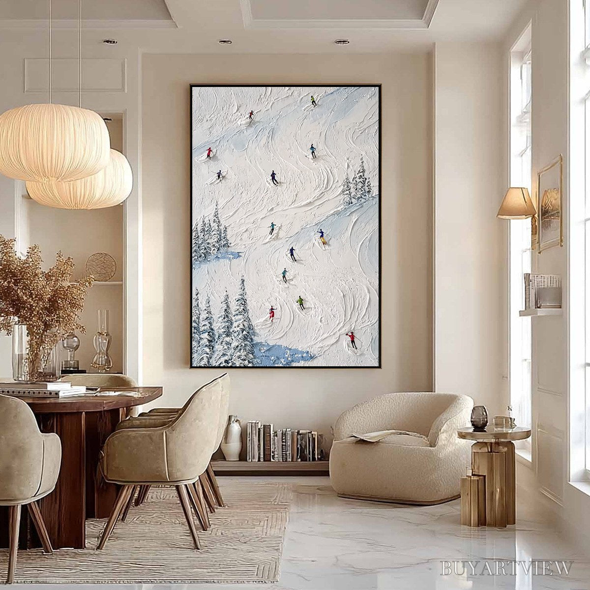 ARTOVITAS Alpine Rush – Heavy Texture Impasto Painting of Skiers on a Mountain Slope - image 6