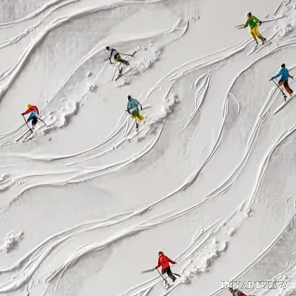 ARTOVITAS Alpine Rush – Textured Impasto Painting of Skiers on a Snowy Mountain - image 5