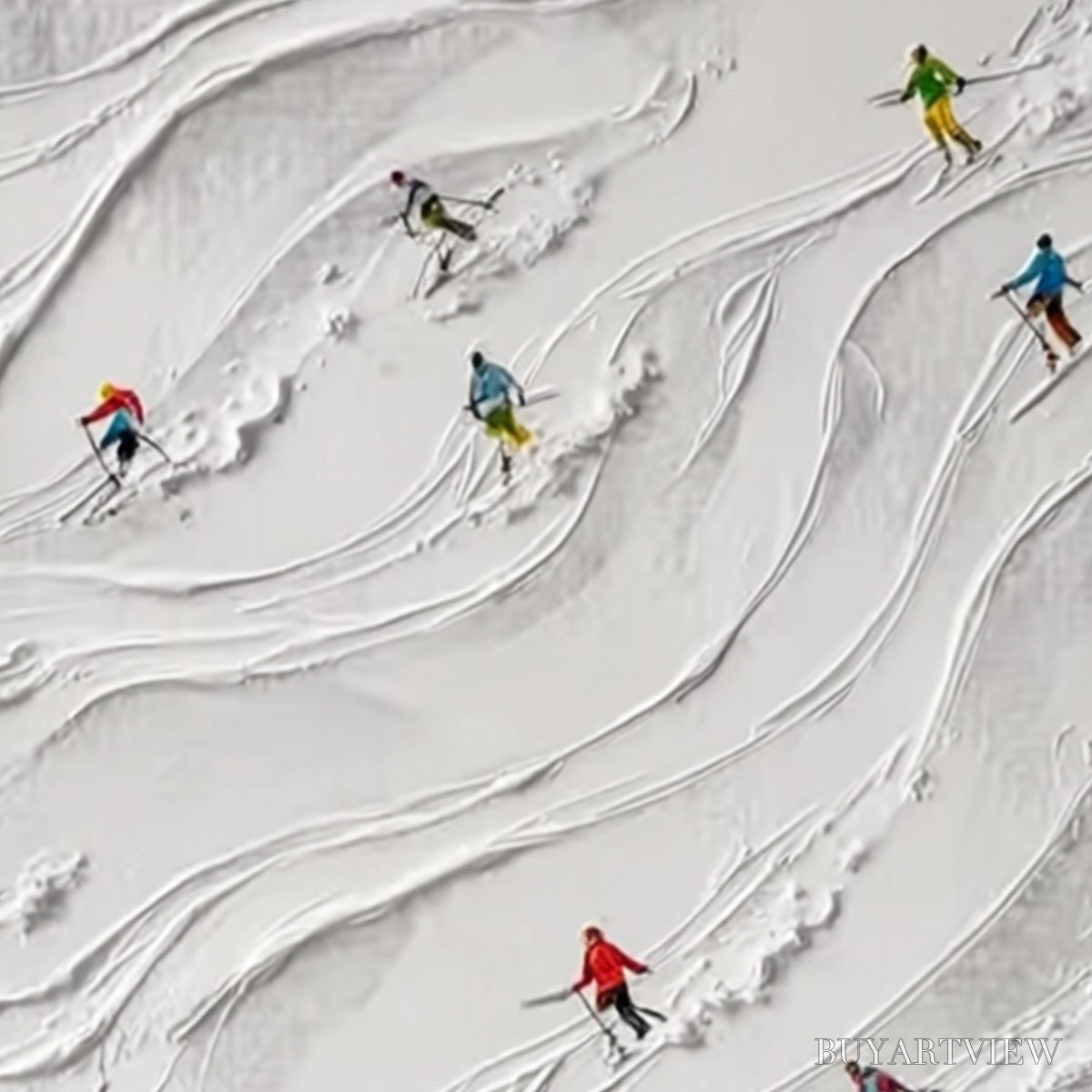 ARTOVITAS Alpine Rush – Textured Impasto Painting of Skiers on a Snowy Mountain - image 5