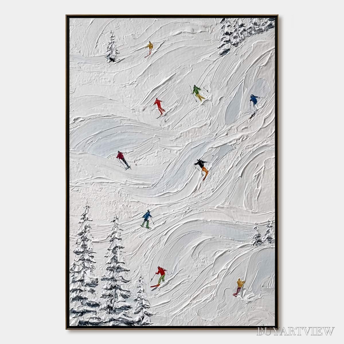 ARTOVITAS Alpine Rush – Textured Impasto Painting of Skiers on Snowy Slopes - image 1