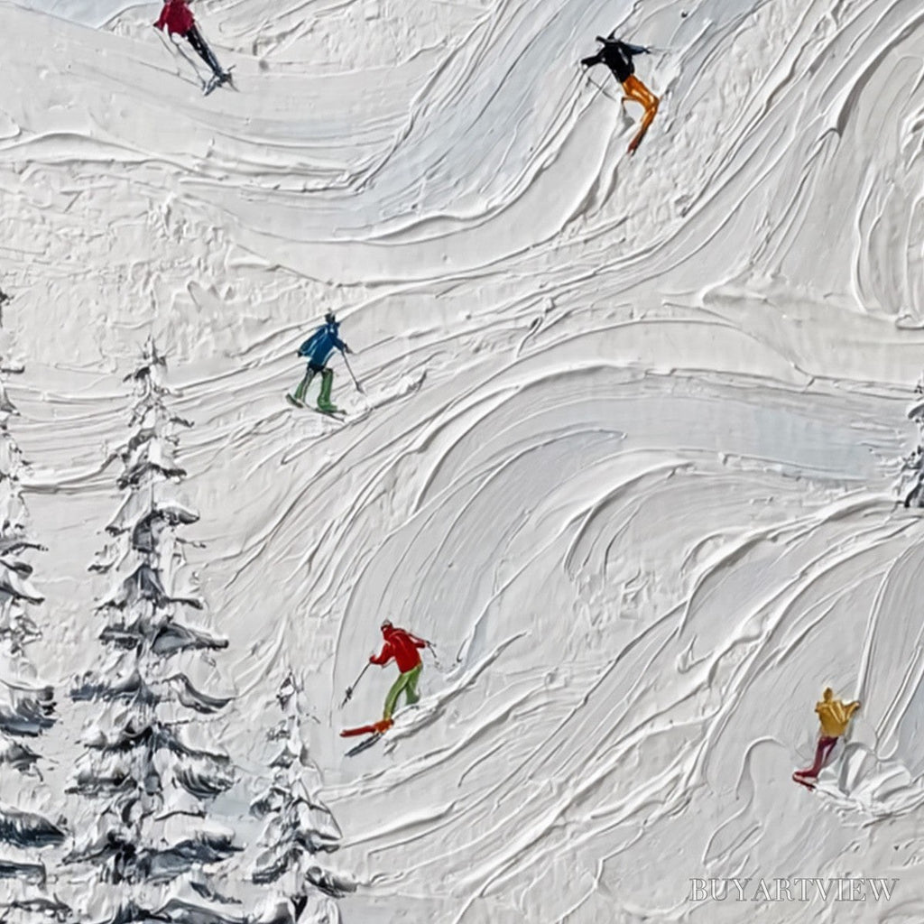ARTOVITAS Alpine Rush – Textured Impasto Painting of Skiers on Snowy Slopes - image 3