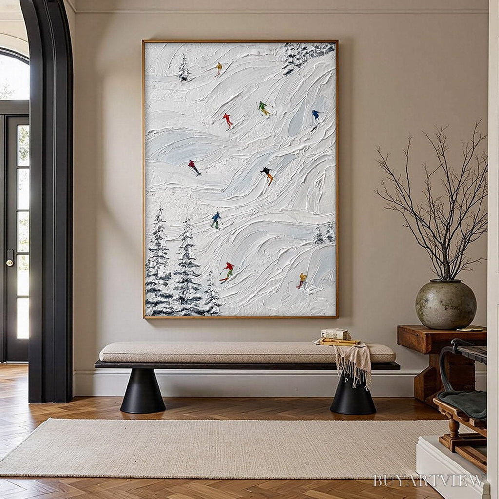 ARTOVITAS Alpine Rush – Textured Impasto Painting of Skiers on Snowy Slopes - image 4