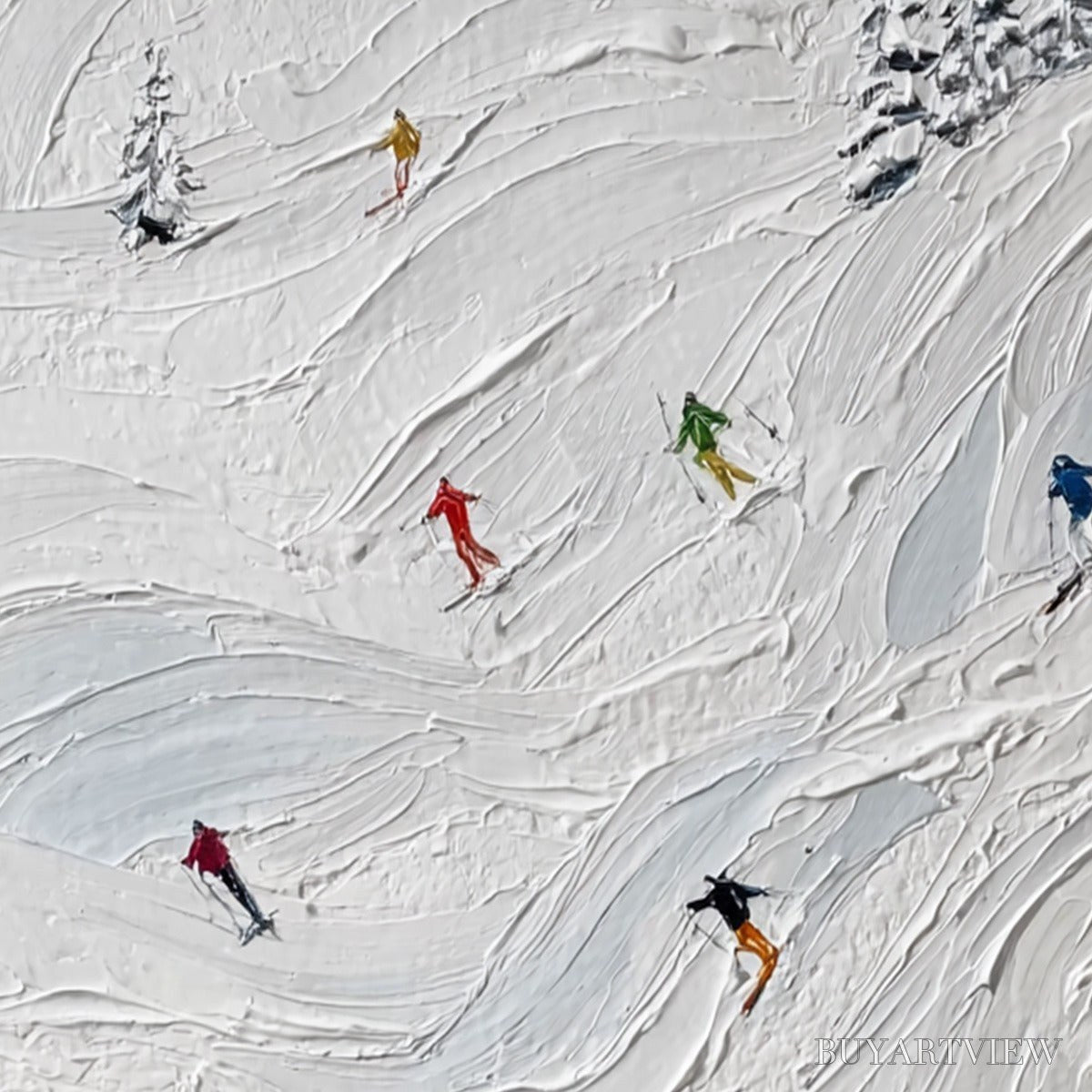ARTOVITAS Alpine Rush – Textured Impasto Painting of Skiers on Snowy Slopes - image 5