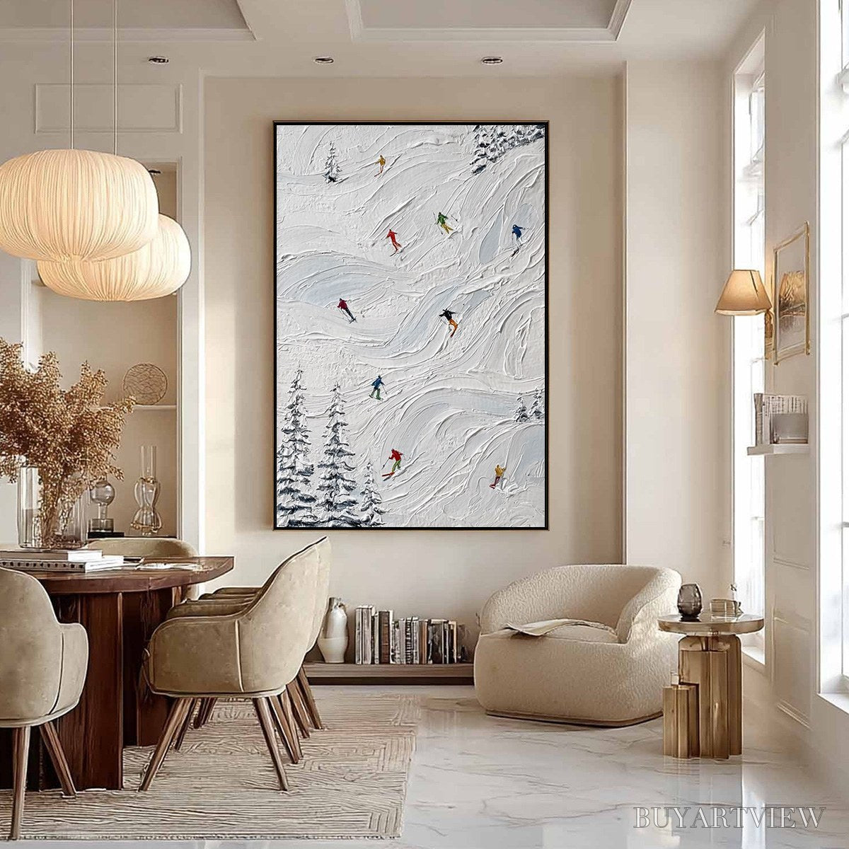 ARTOVITAS Alpine Rush – Textured Impasto Painting of Skiers on Snowy Slopes - image 6