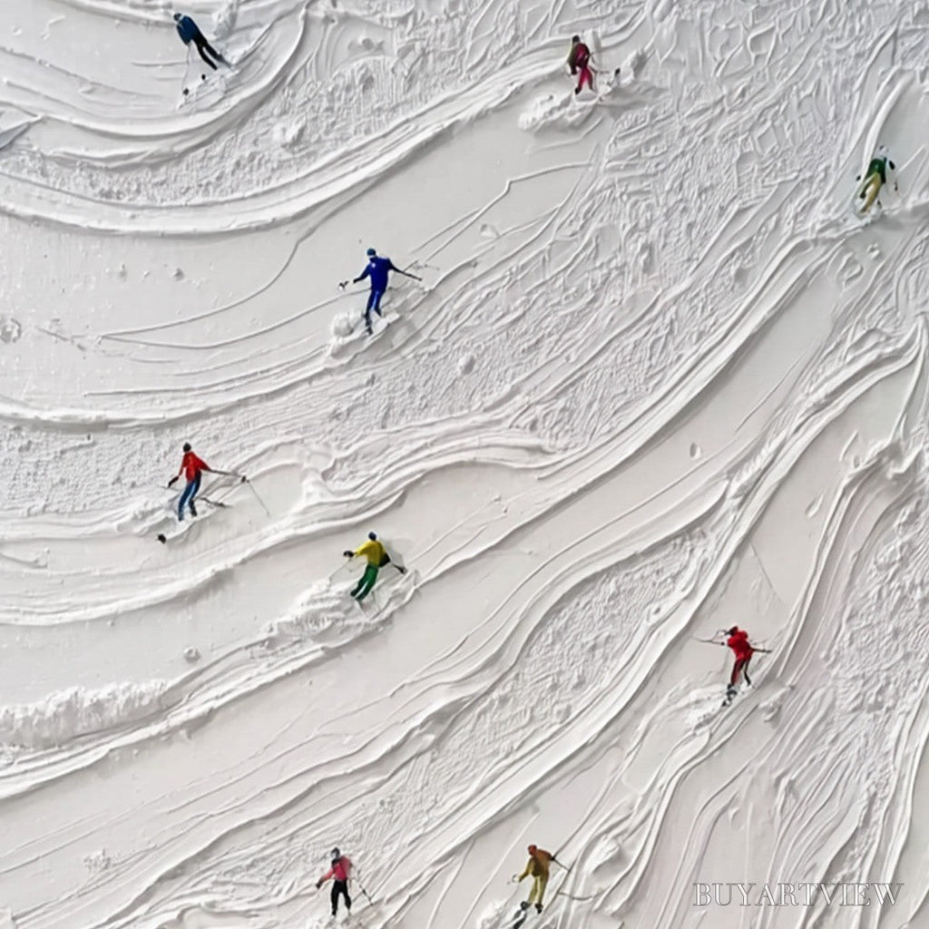 ARTOVITAS Alpine Rush – Textured Impasto Painting of Skiers on a Snowy Mountain - image 5