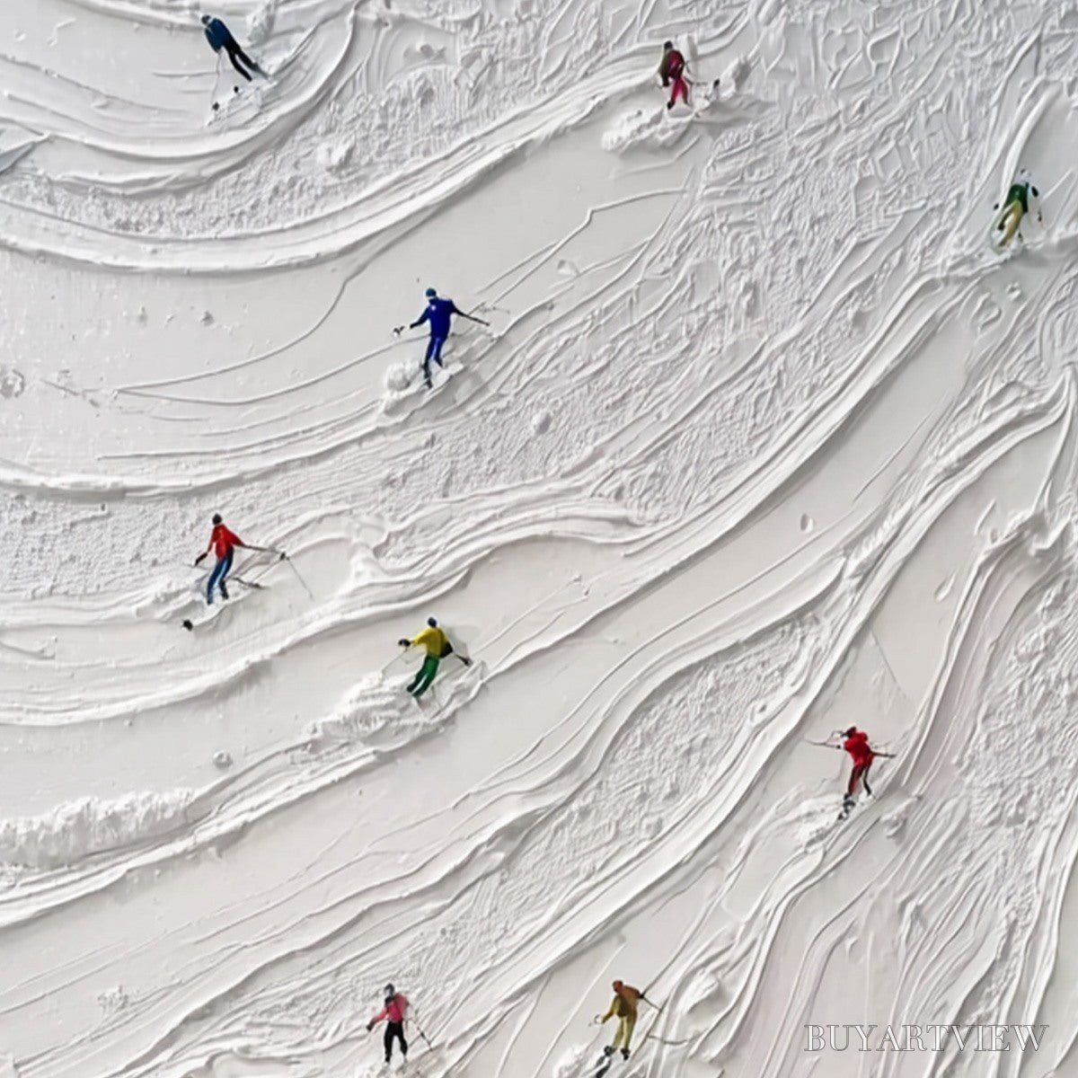 ARTOVITAS Alpine Rush – Textured Impasto Painting of Skiers on a Snowy Mountain - image 5