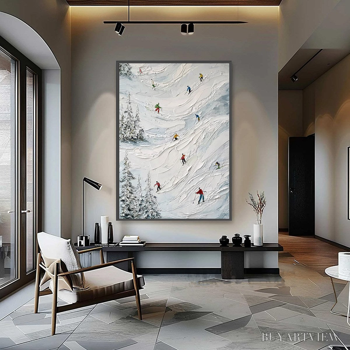 ARTOVITAS Alpine Rush – Heavy Texture Impasto Painting of Skiers on a Mountain - image 4