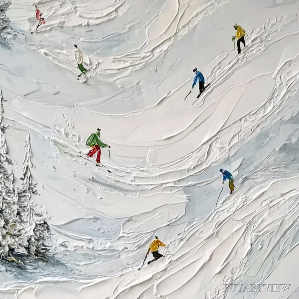 ARTOVITAS Alpine Rush – Heavy Texture Impasto Painting of Skiers on a Mountain - image 5