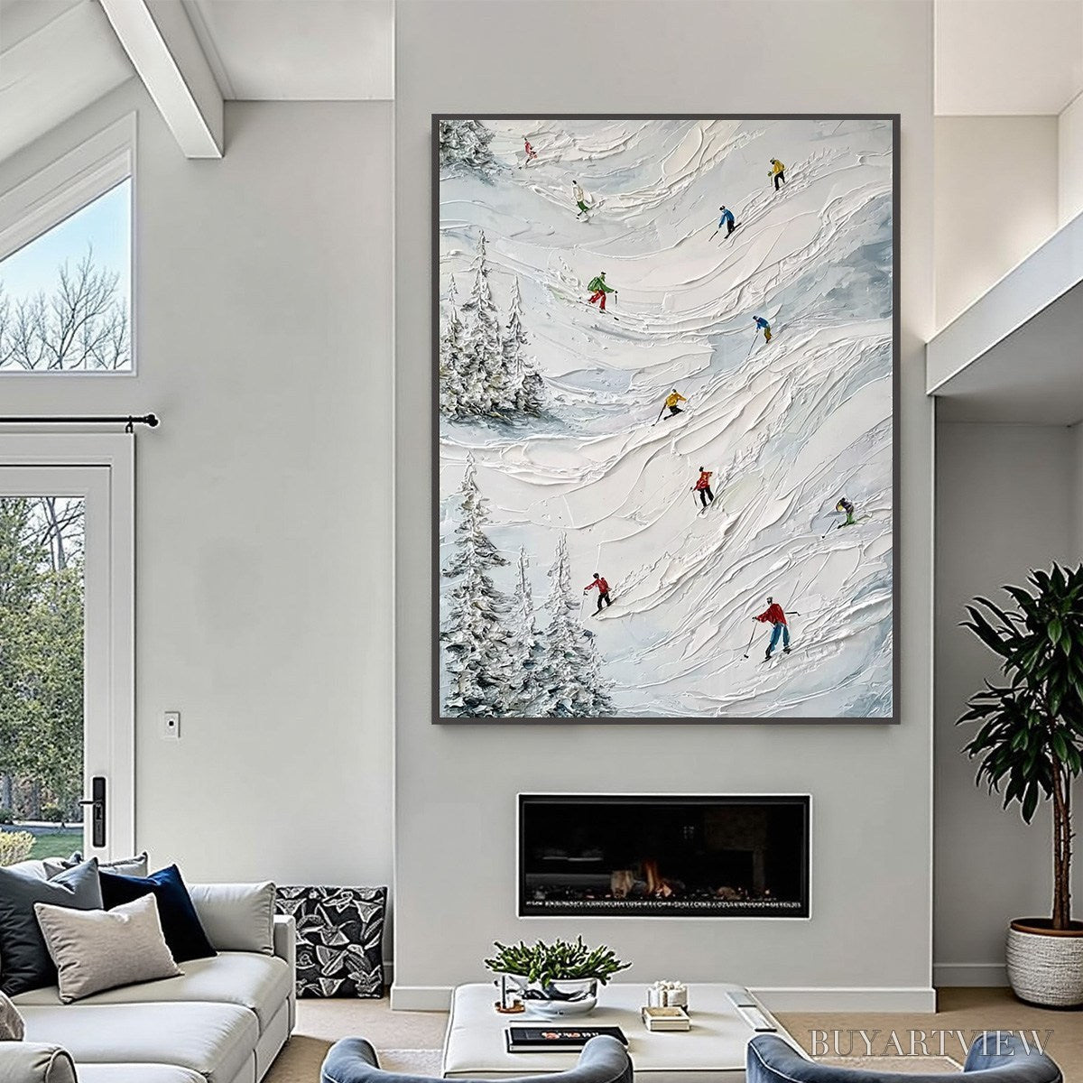 ARTOVITAS Alpine Rush – Heavy Texture Impasto Painting of Skiers on a Mountain - image 6