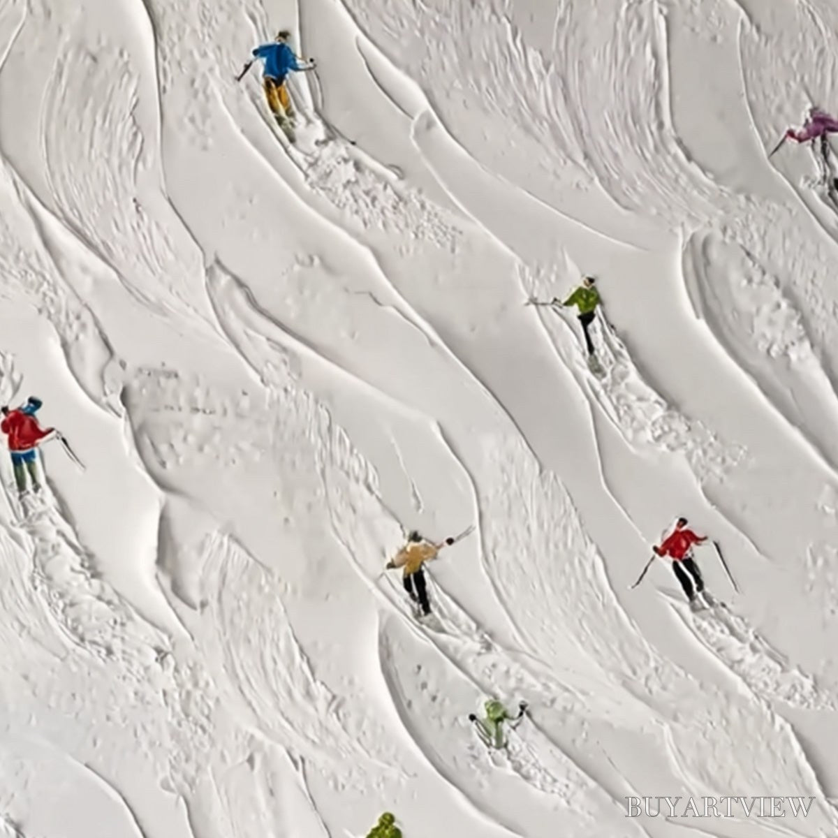 ARTOVITAS Alpine Rush – Textured Impasto Painting of Skiers on a Snowy Mountain - image 5