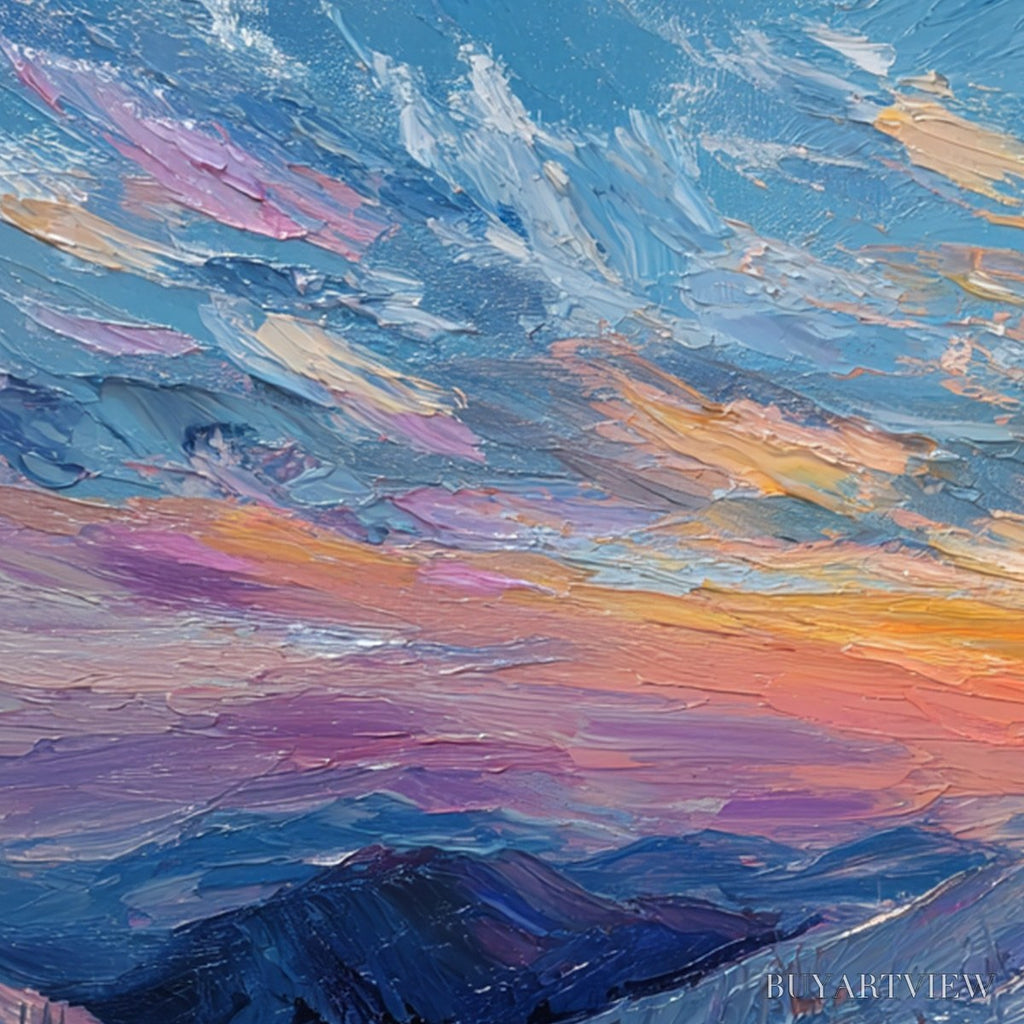 ARTOVITAS Alpine Glow – Textured Palette Knife Skiing Mountain Landscape Painting - image 5