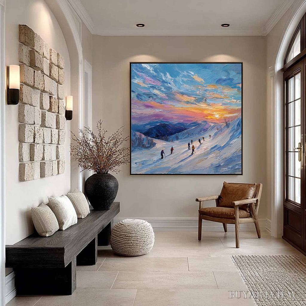 ARTOVITAS Alpine Glow – Textured Palette Knife Skiing Mountain Landscape Painting - image 6