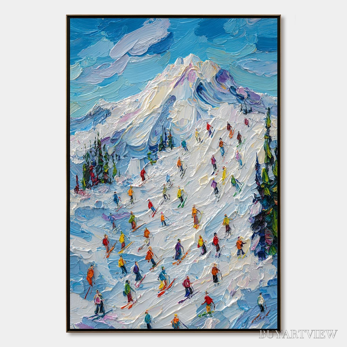 ARTOVITAS Alpine Rush – Textured Palette Knife Ski Mountain Painting - image 1