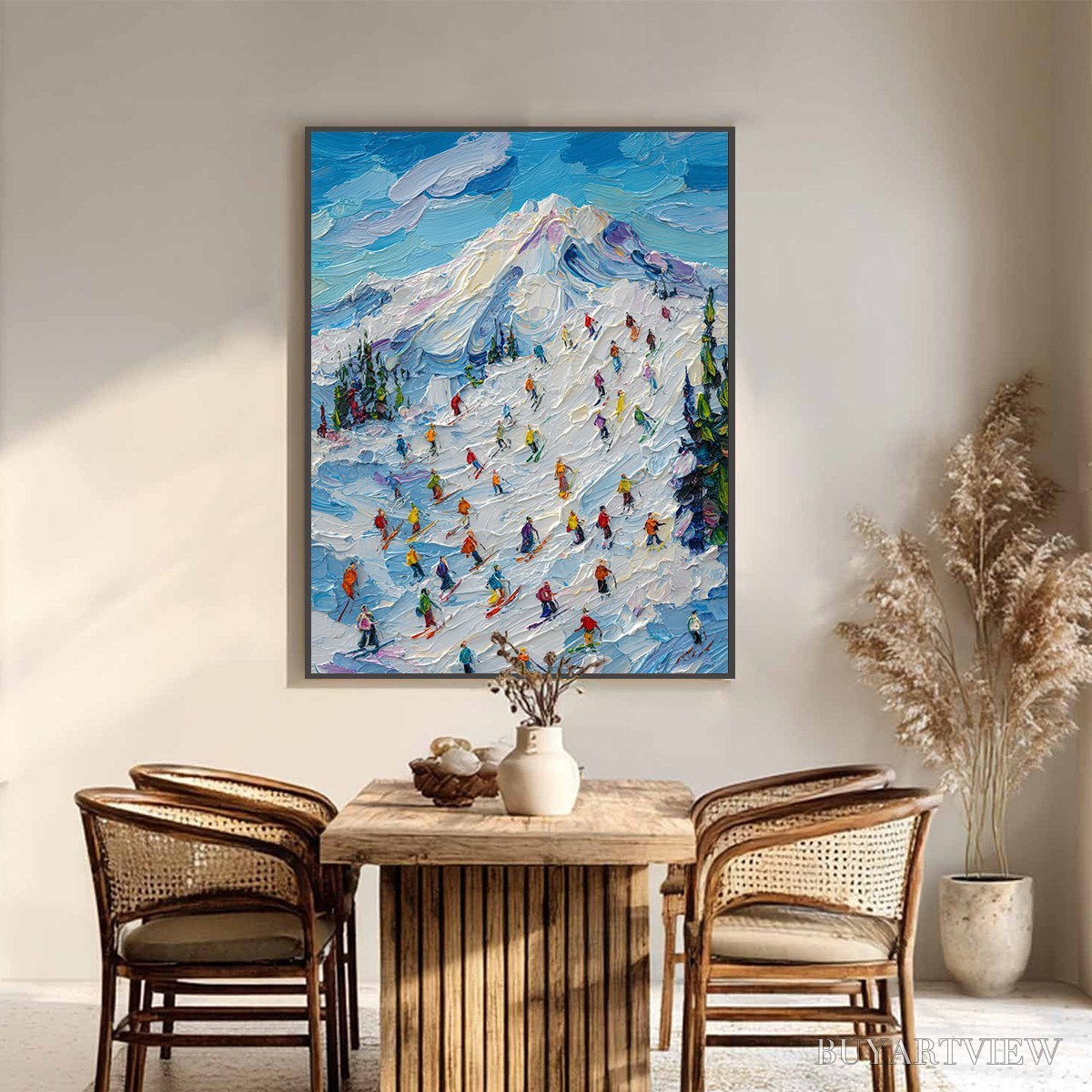 ARTOVITAS Alpine Rush – Textured Palette Knife Ski Mountain Painting - image 2