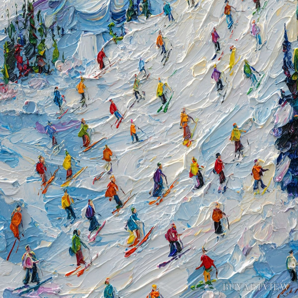 ARTOVITAS Alpine Rush – Textured Palette Knife Ski Mountain Painting - image 3