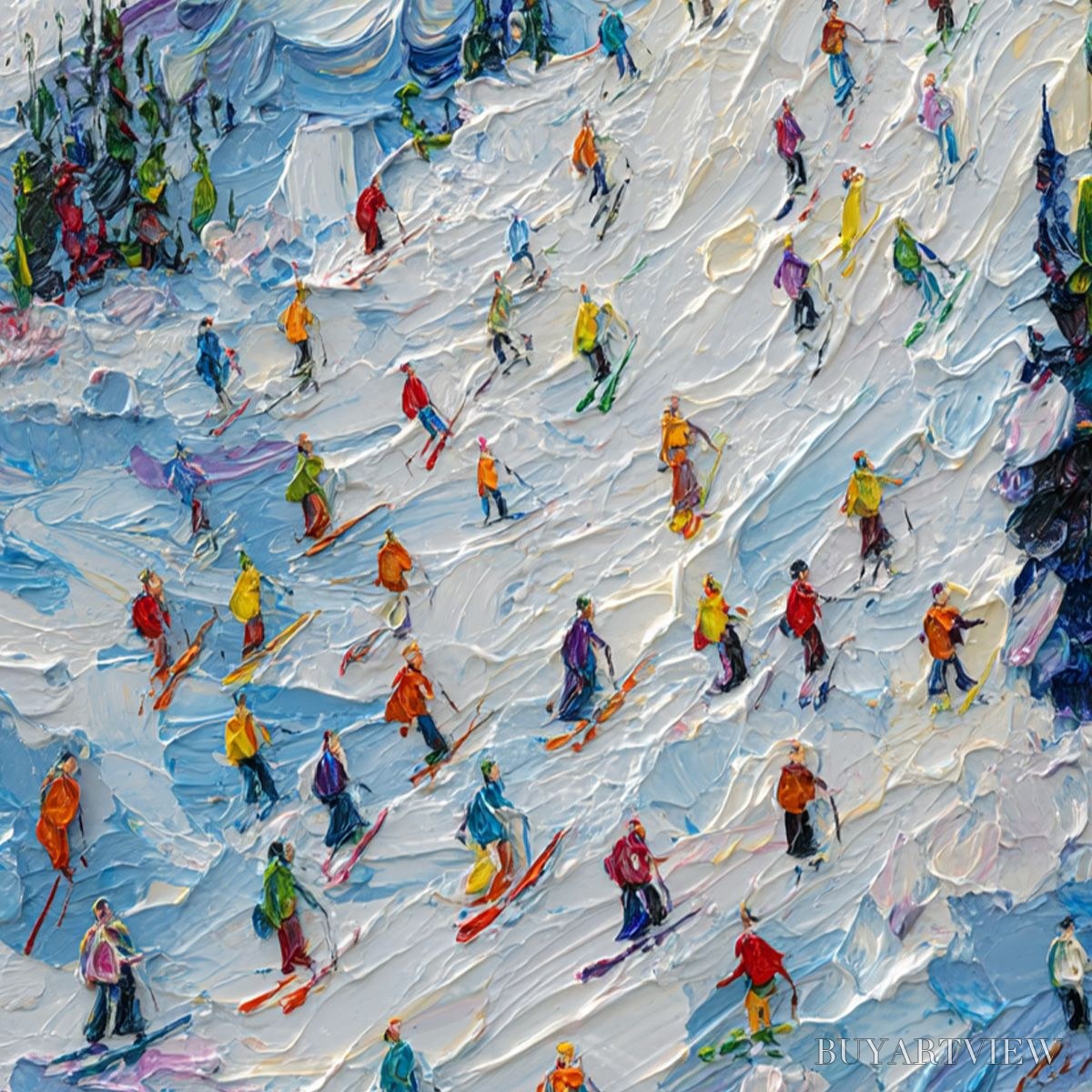 ARTOVITAS Alpine Rush – Textured Palette Knife Ski Mountain Painting - image 3