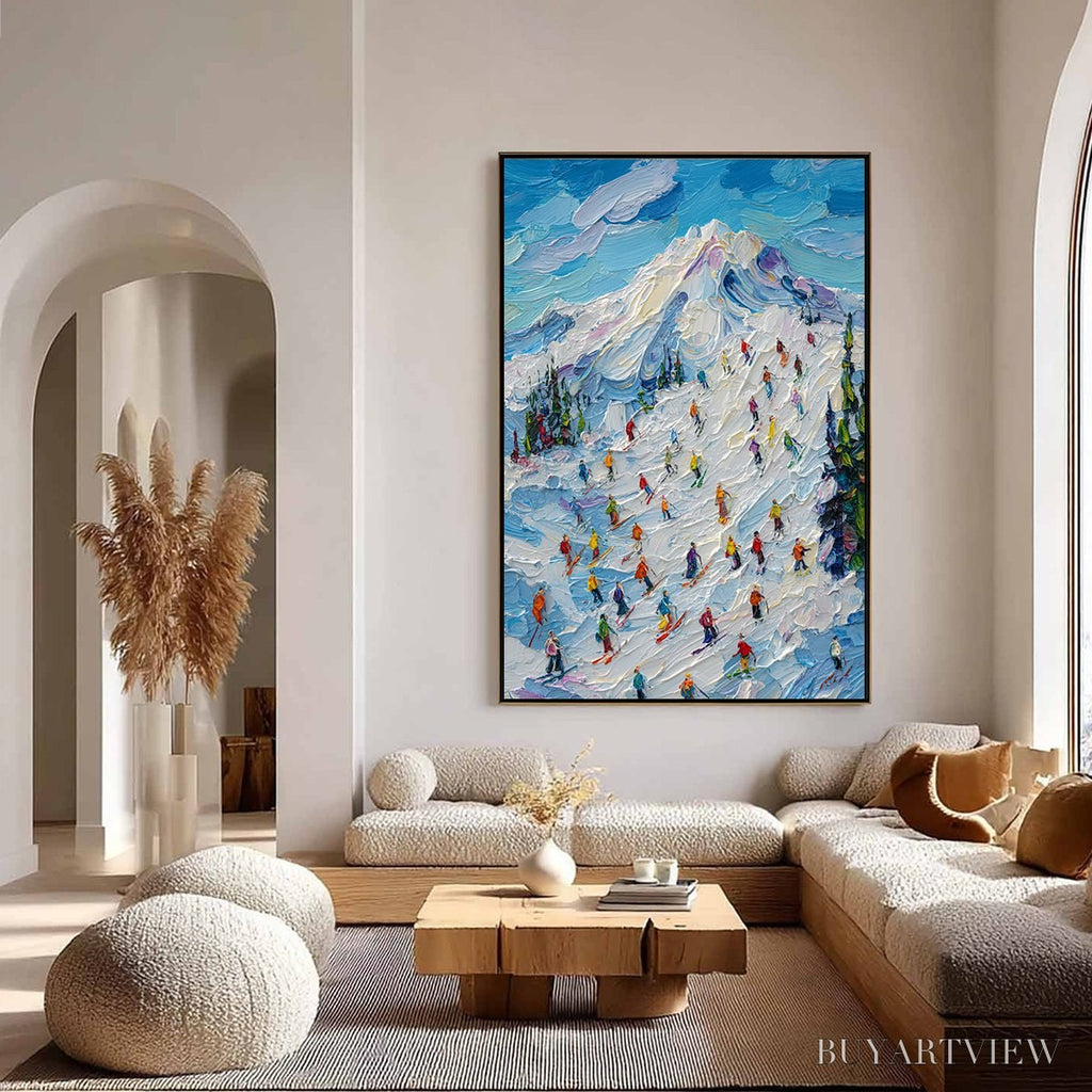 ARTOVITAS Alpine Rush – Textured Palette Knife Ski Mountain Painting - image 4