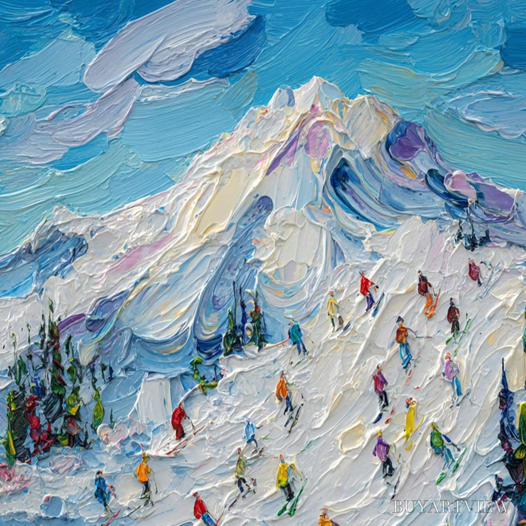ARTOVITAS Alpine Rush – Textured Palette Knife Ski Mountain Painting - image 5