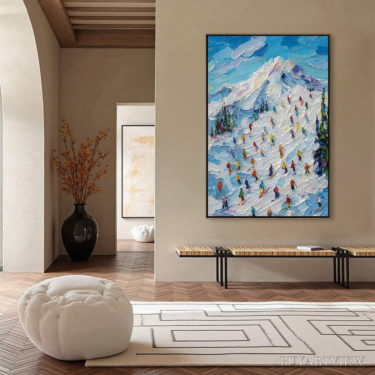 ARTOVITAS Alpine Rush – Textured Palette Knife Ski Mountain Painting - image 6
