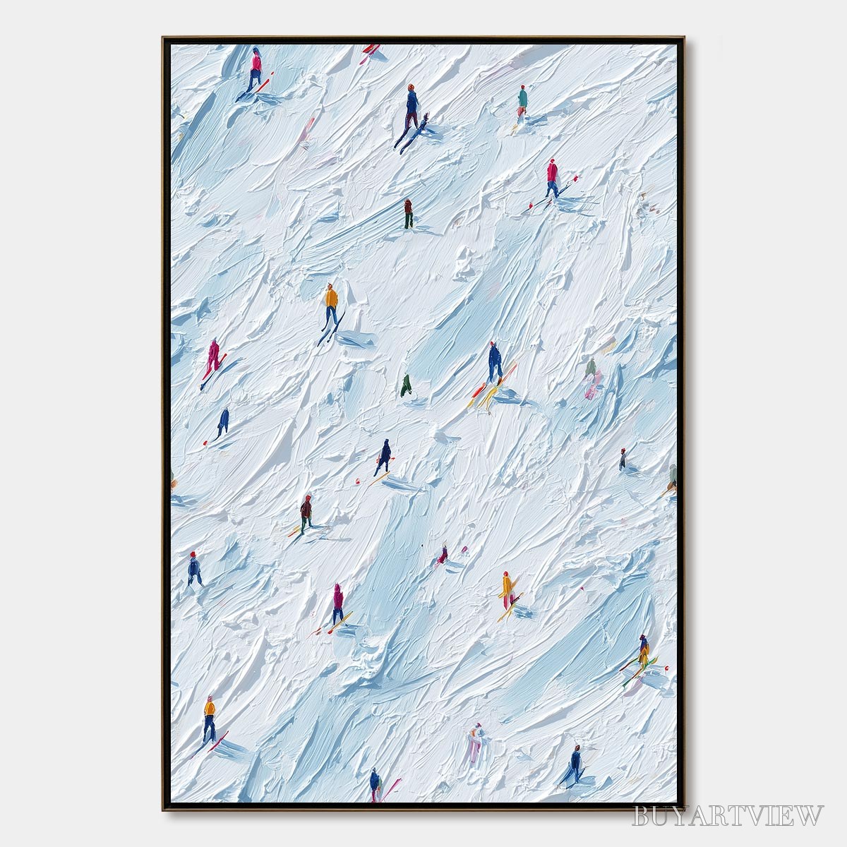 ARTOVITAS Alpine Rush – Textured Impasto Painting of Skiers on a Slope - image 1