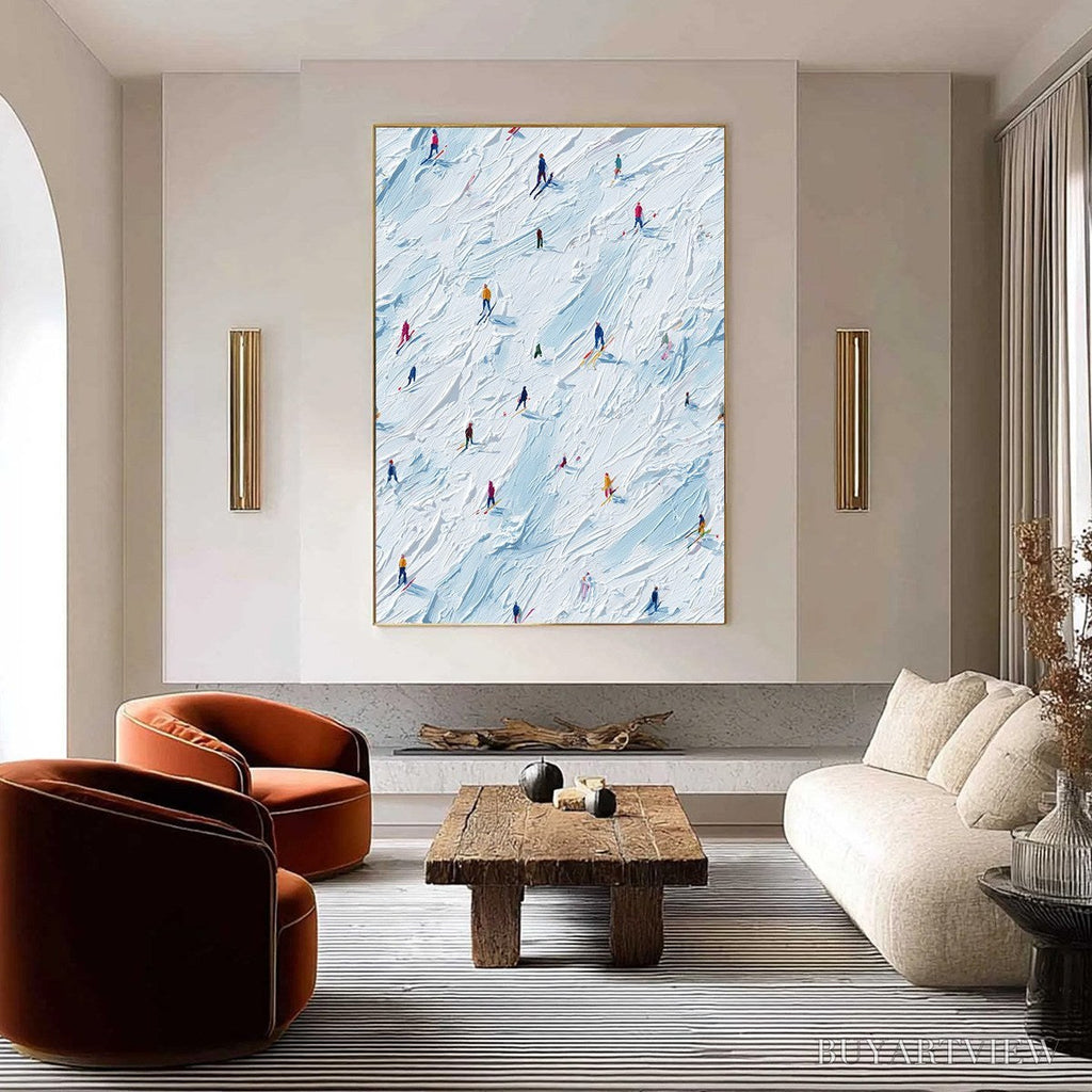 ARTOVITAS Alpine Rush – Textured Impasto Painting of Skiers on a Slope - image 2