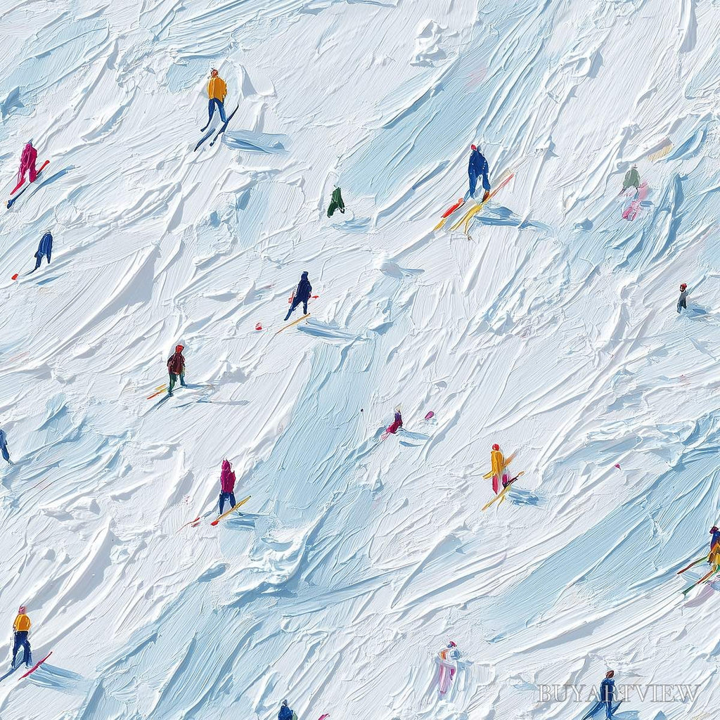 ARTOVITAS Alpine Rush – Textured Impasto Painting of Skiers on a Slope - image 3