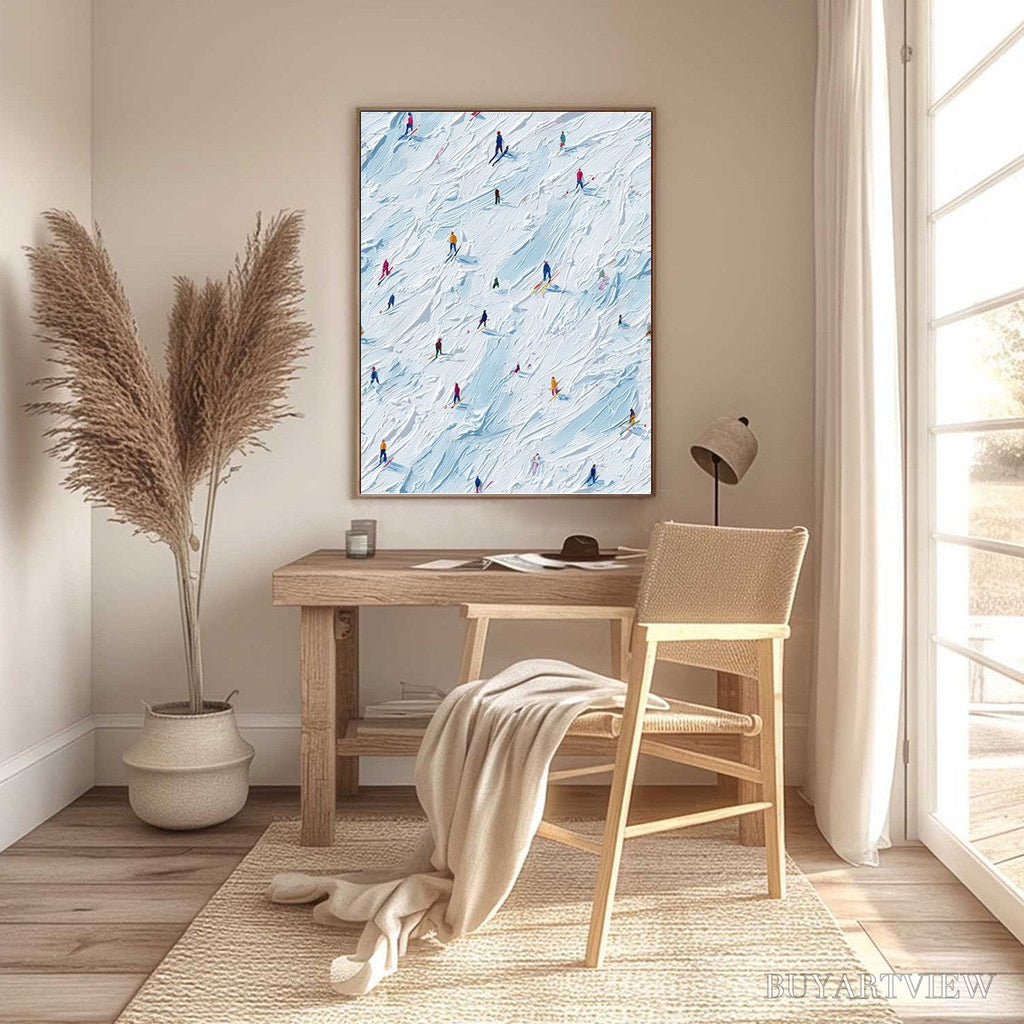 ARTOVITAS Alpine Rush – Textured Impasto Painting of Skiers on a Slope - image 4