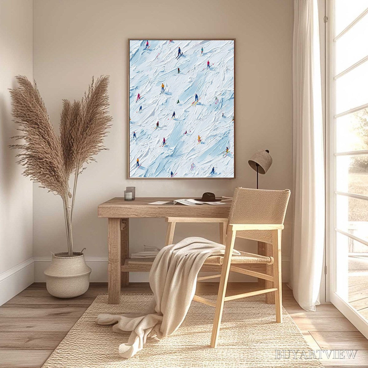 ARTOVITAS Alpine Rush – Textured Impasto Painting of Skiers on a Slope - image 4