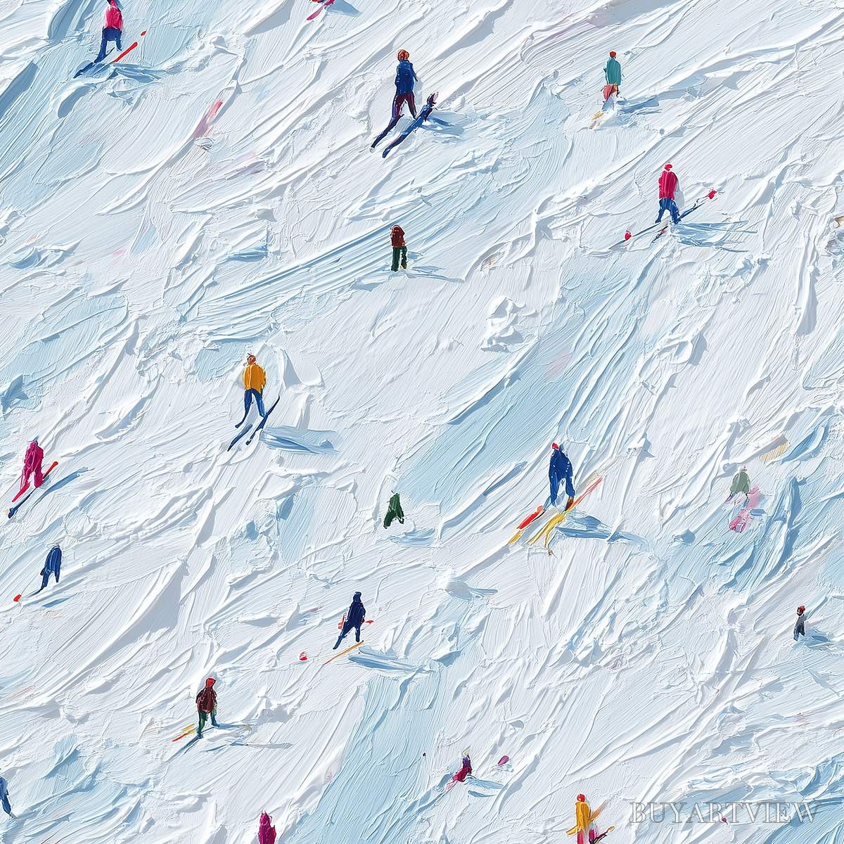 ARTOVITAS Alpine Rush – Textured Impasto Painting of Skiers on a Slope - image 5