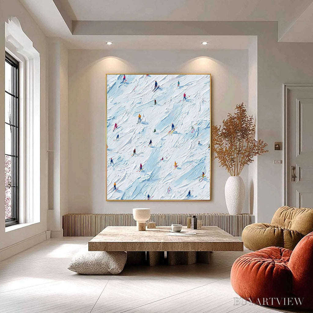 ARTOVITAS Alpine Rush – Textured Impasto Painting of Skiers on a Slope - image 6