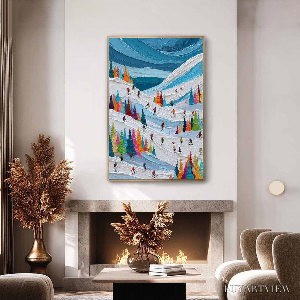 ARTOVITAS Alpine Rush – Vibrant Textured Ski Slope Painting - image 2