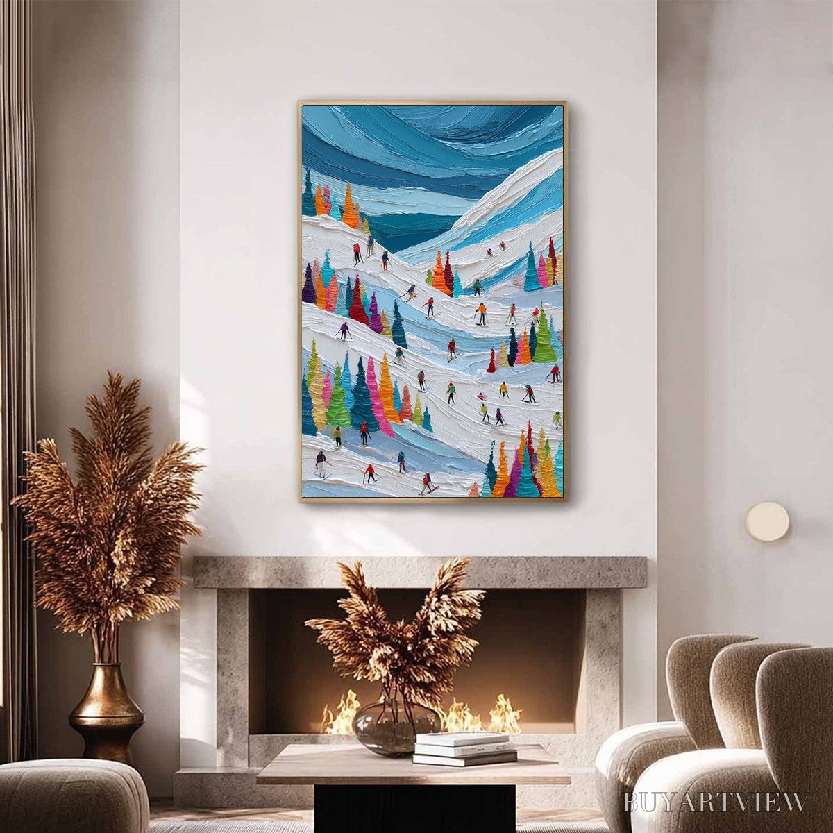 ARTOVITAS Alpine Rush – Vibrant Textured Ski Slope Painting - image 2