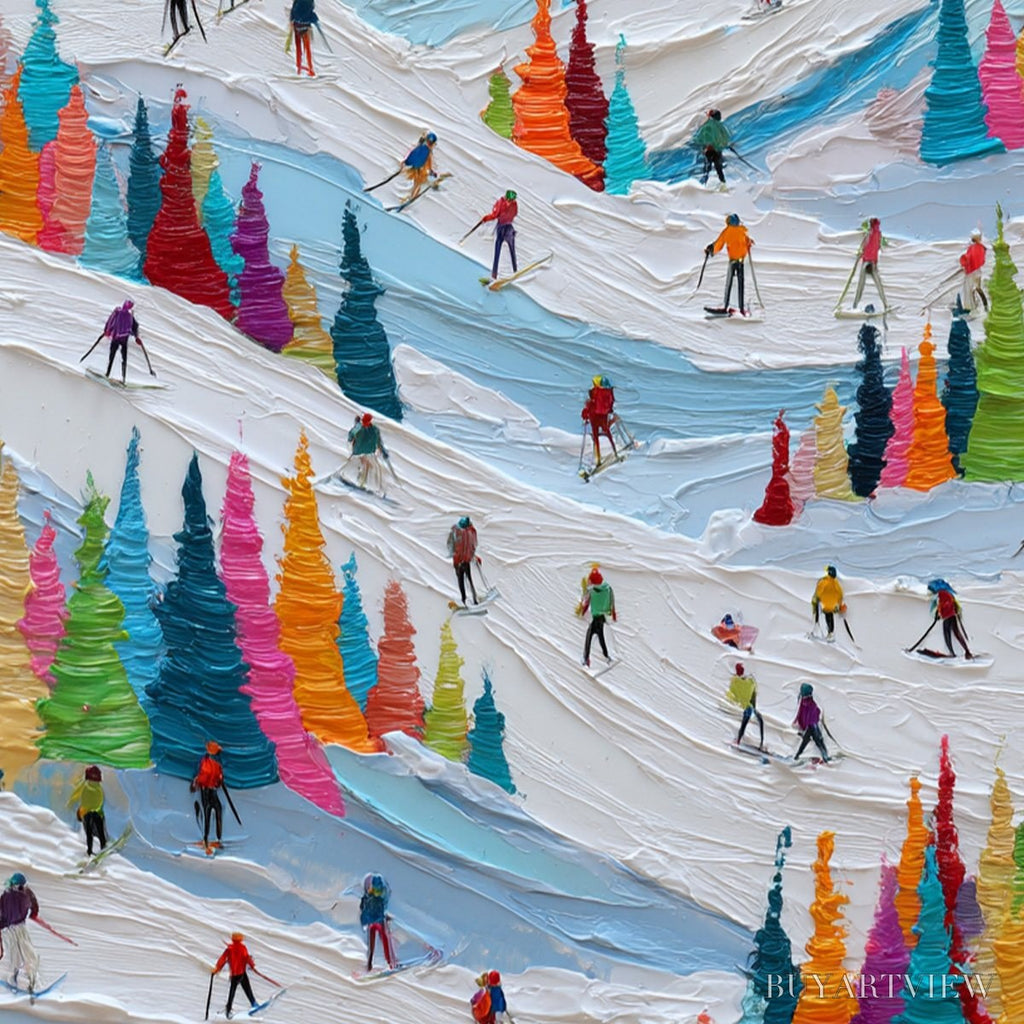 ARTOVITAS Alpine Rush – Vibrant Textured Ski Slope Painting - image 3