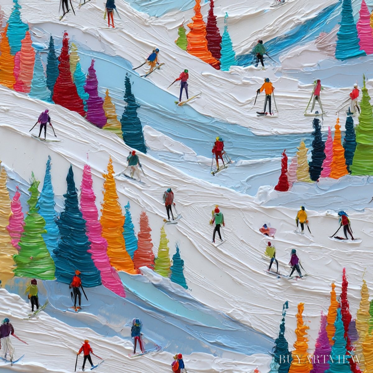 ARTOVITAS Alpine Rush – Vibrant Textured Ski Slope Painting - image 3