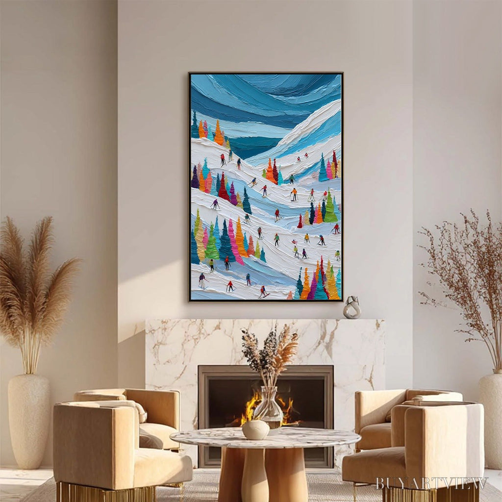 ARTOVITAS Alpine Rush – Vibrant Textured Ski Slope Painting - image 5