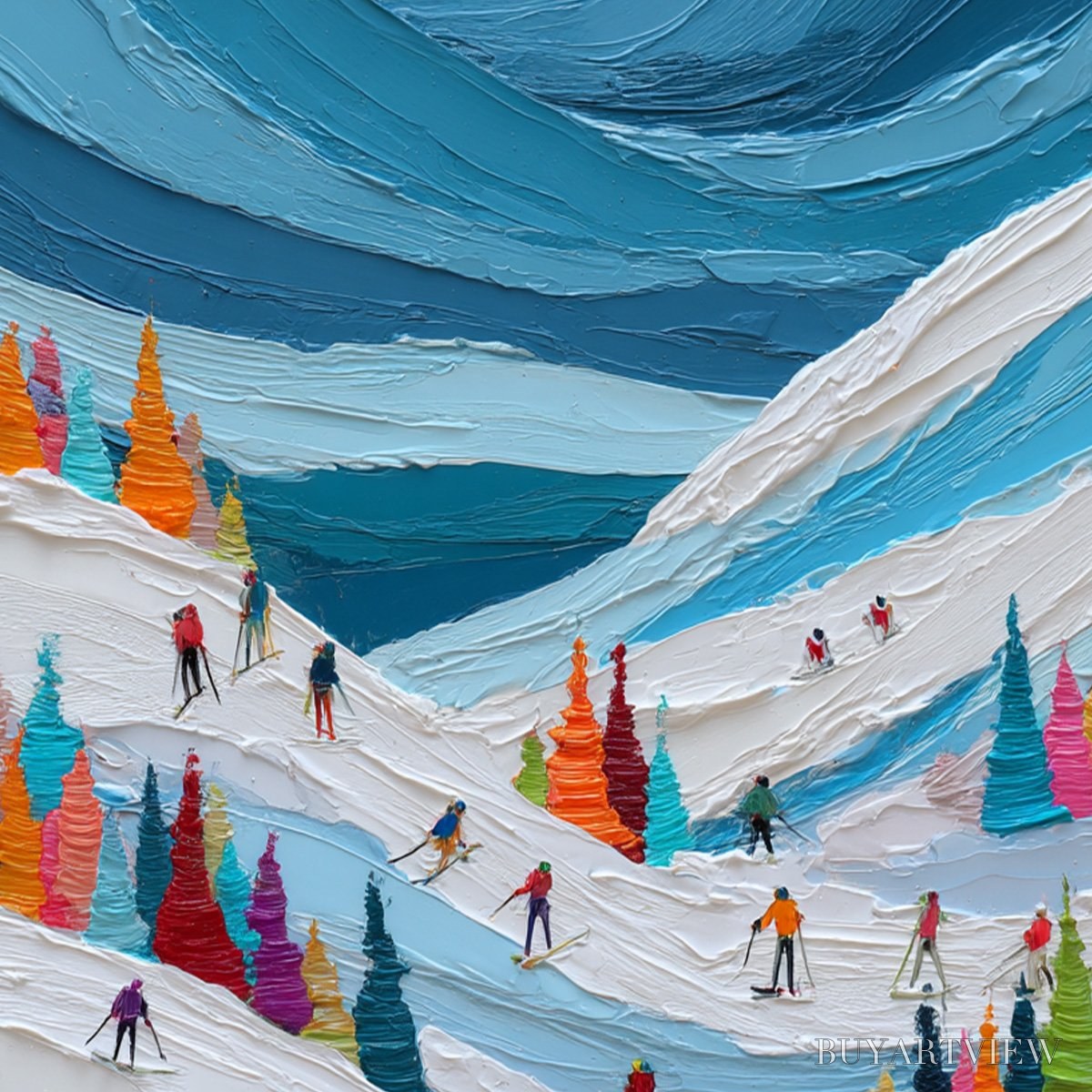 ARTOVITAS Alpine Rush – Vibrant Textured Ski Slope Painting - image 6