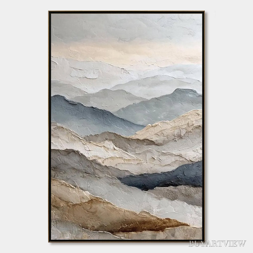 ARTOVITAS Whispering Ridges – Textured Wabi Sabi Mountain Landscape Painting - image 1
