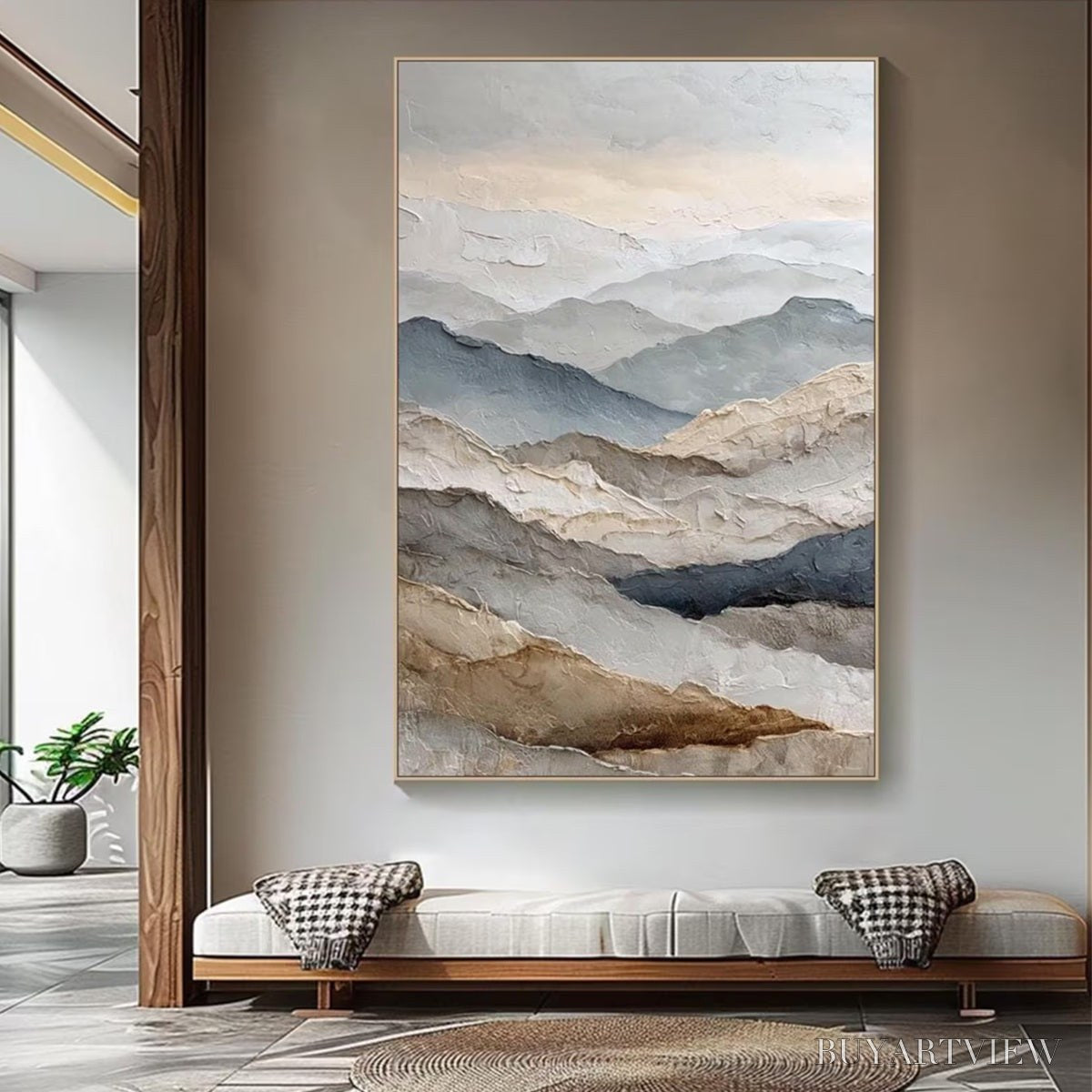 ARTOVITAS Whispering Ridges – Textured Wabi Sabi Mountain Landscape Painting - image 2