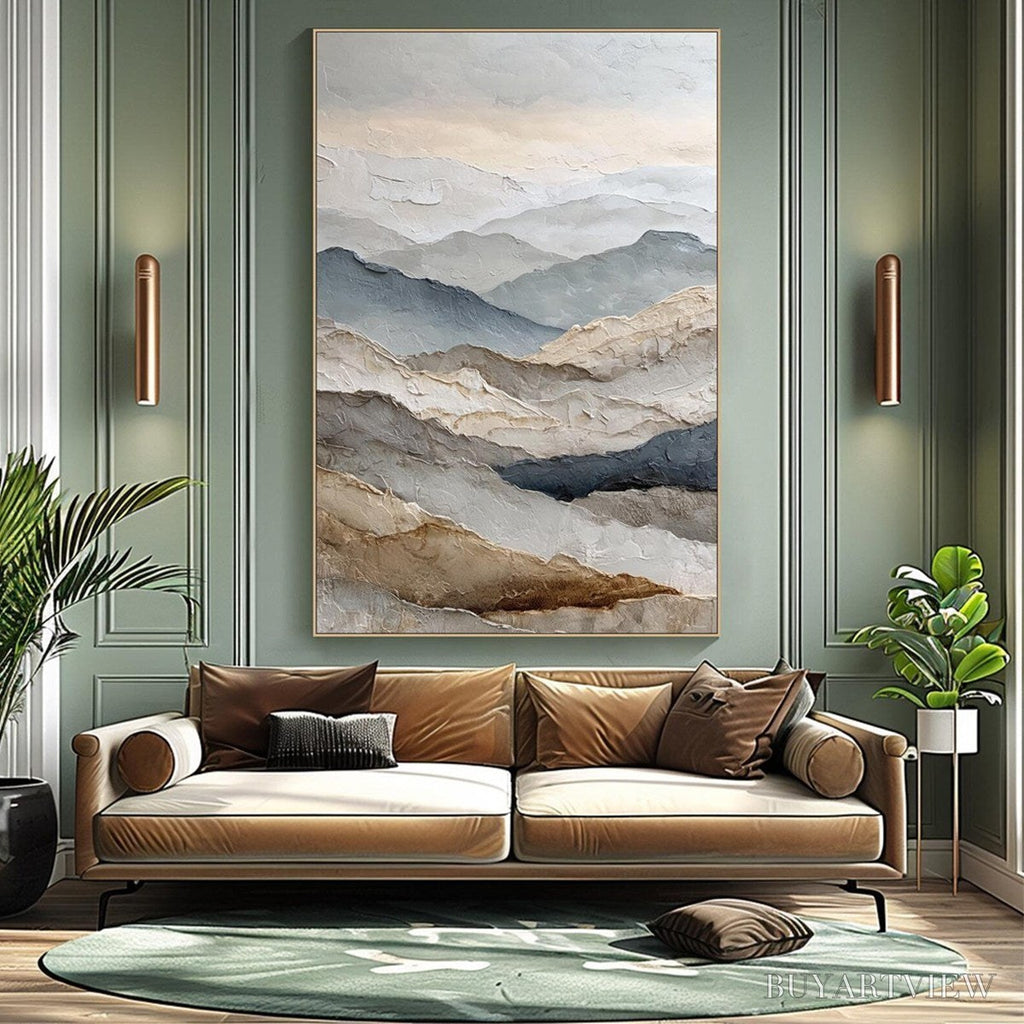ARTOVITAS Whispering Ridges – Textured Wabi Sabi Mountain Landscape Painting - image 5