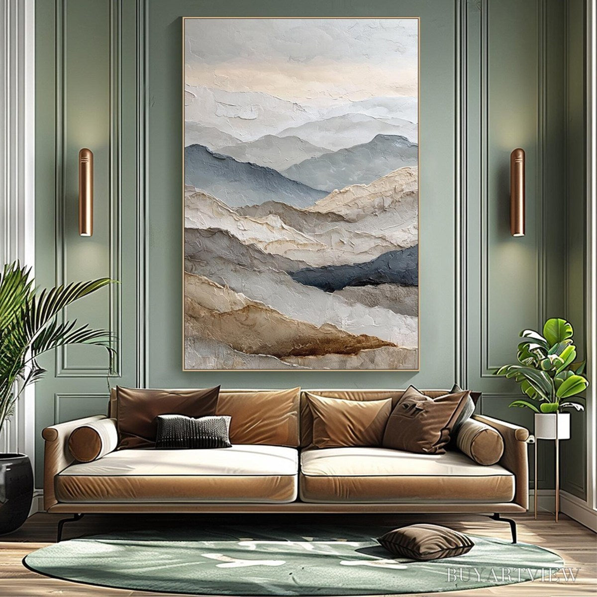 ARTOVITAS Whispering Ridges – Textured Wabi Sabi Mountain Landscape Painting - image 5
