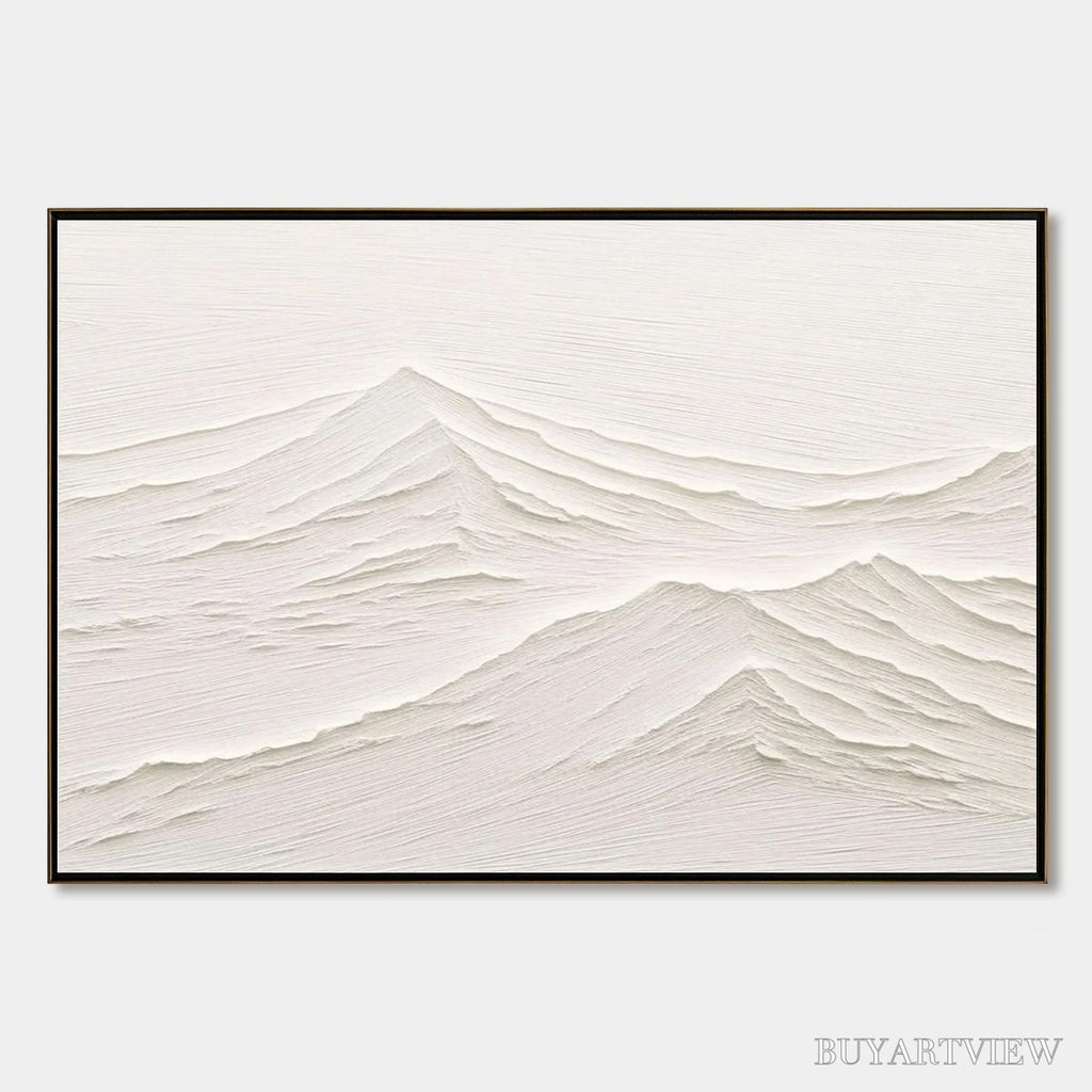 ARTOVITAS Whispering Peaks – Textured Minimalist White Mountain Painting - image 1