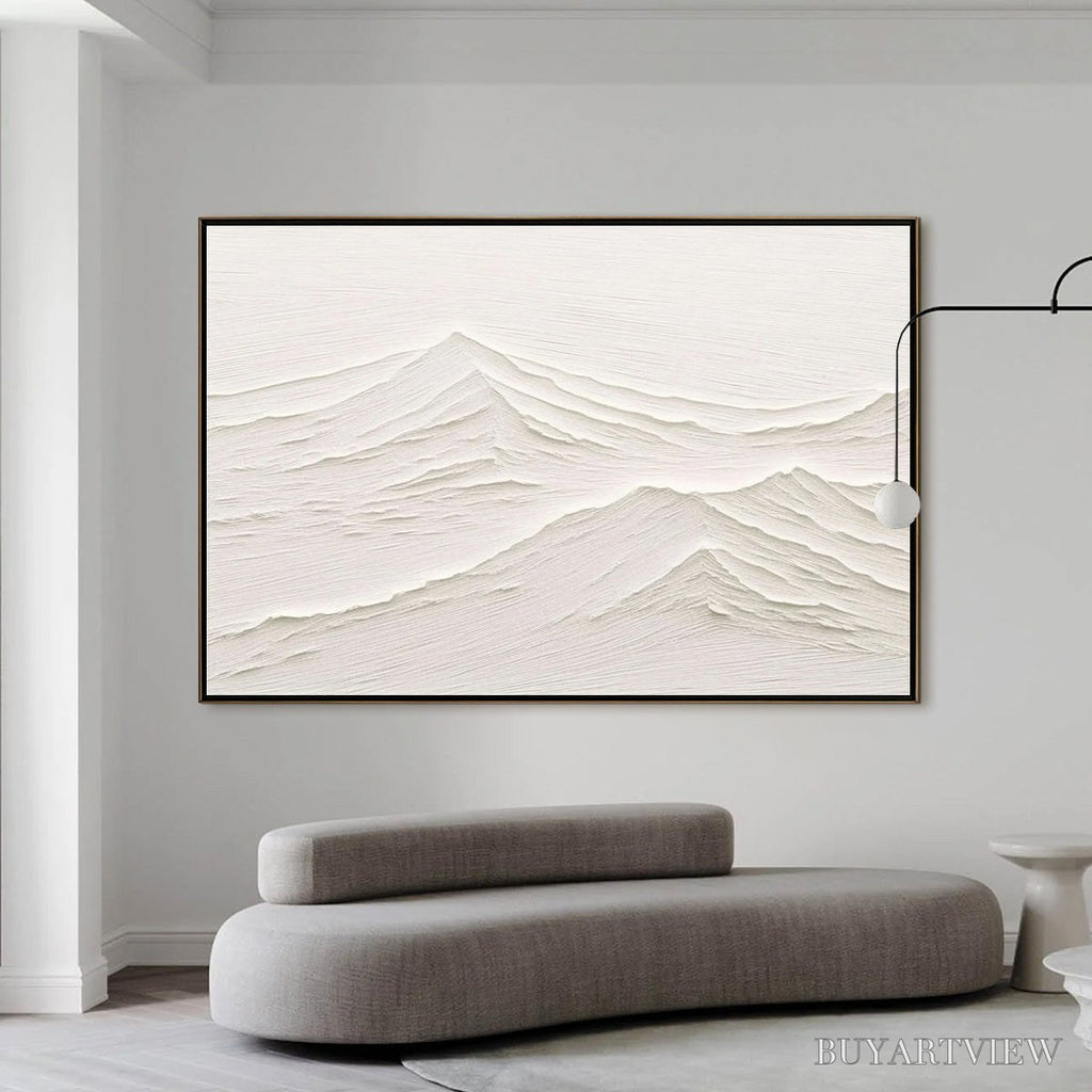 ARTOVITAS Whispering Peaks – Textured Minimalist White Mountain Painting - image 2