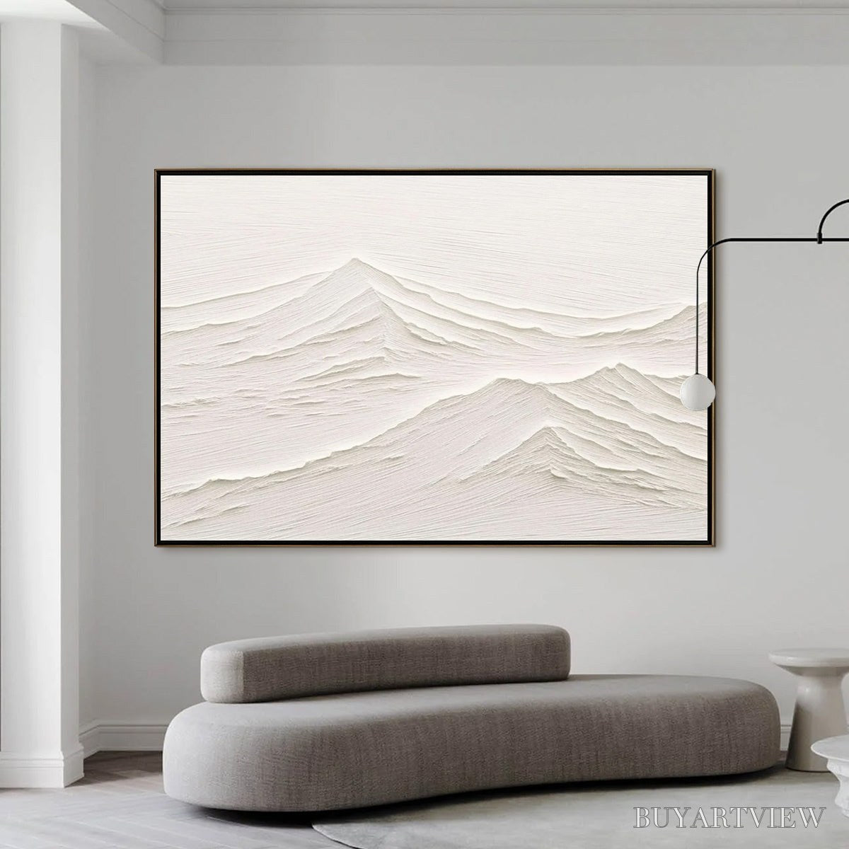 ARTOVITAS Whispering Peaks – Textured Minimalist White Mountain Painting - image 2