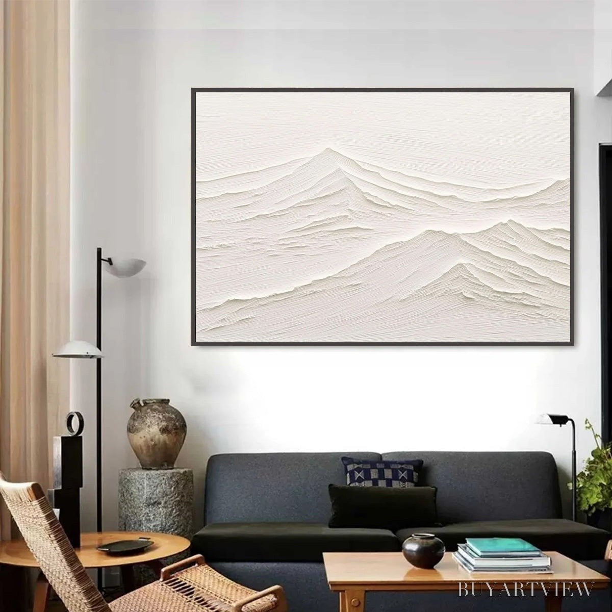 ARTOVITAS Whispering Peaks – Textured Minimalist White Mountain Painting - image 3