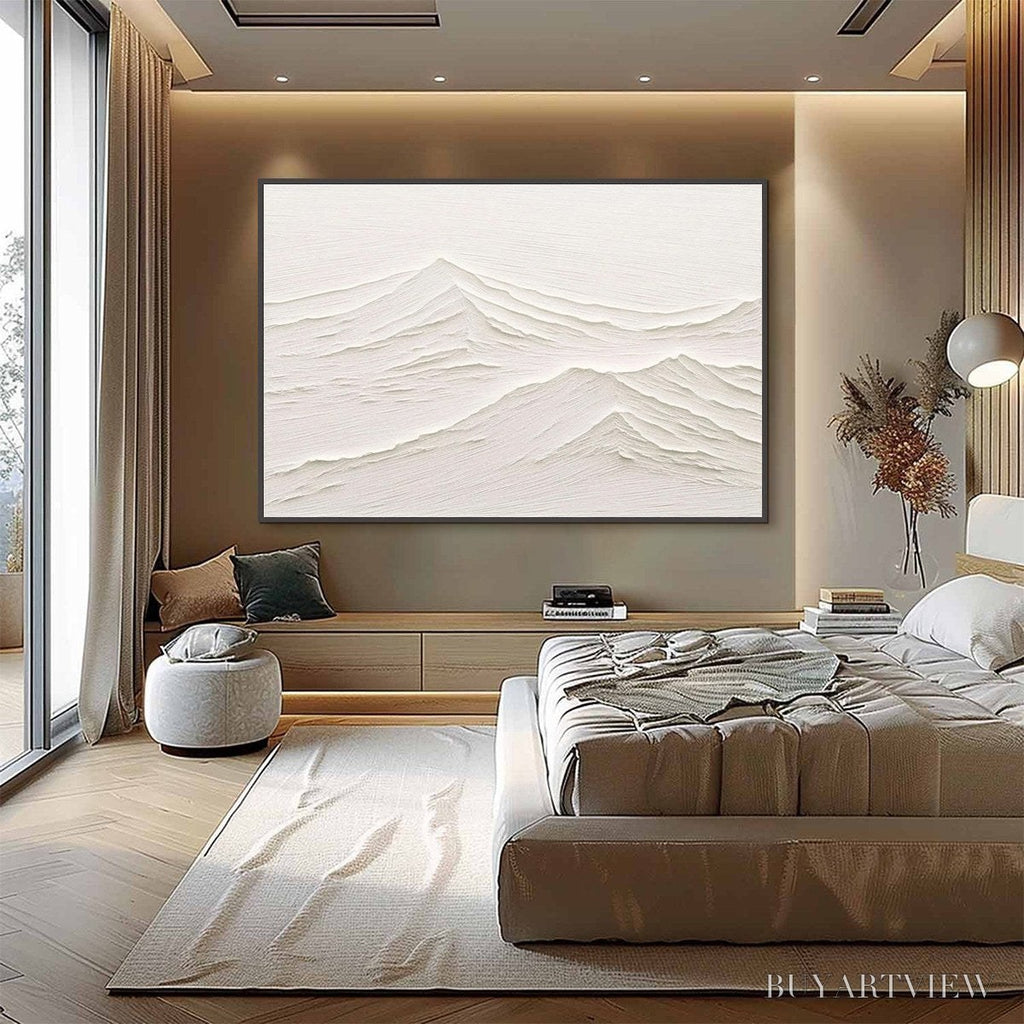 ARTOVITAS Whispering Peaks – Textured Minimalist White Mountain Painting - image 4