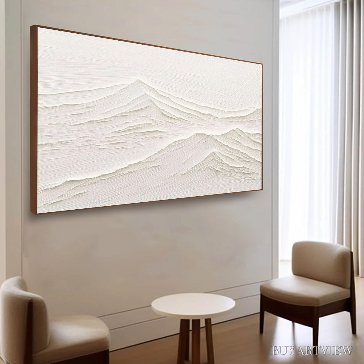 ARTOVITAS Whispering Peaks – Textured Minimalist White Mountain Painting - image 5