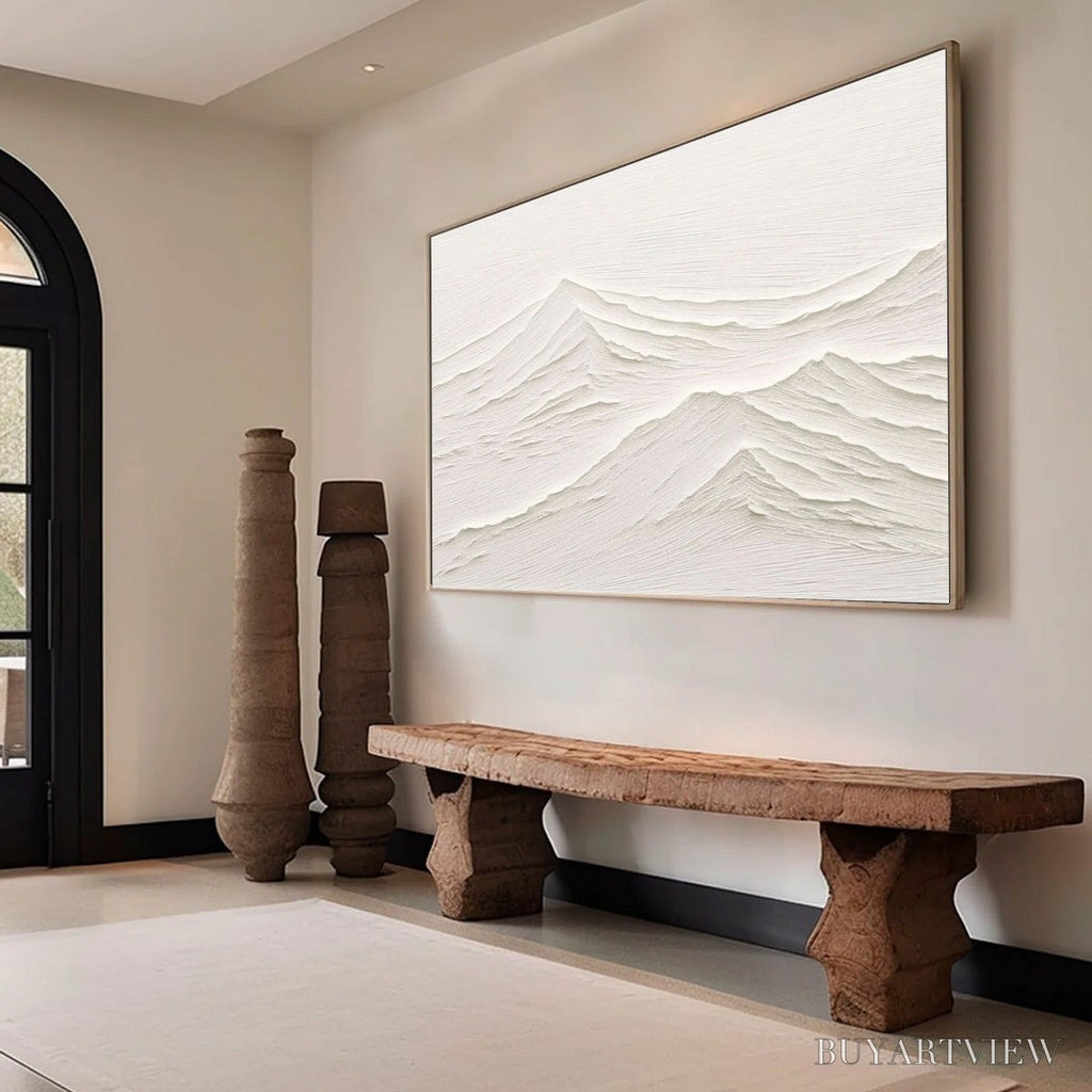 ARTOVITAS Whispering Peaks – Textured Minimalist White Mountain Painting - image 6