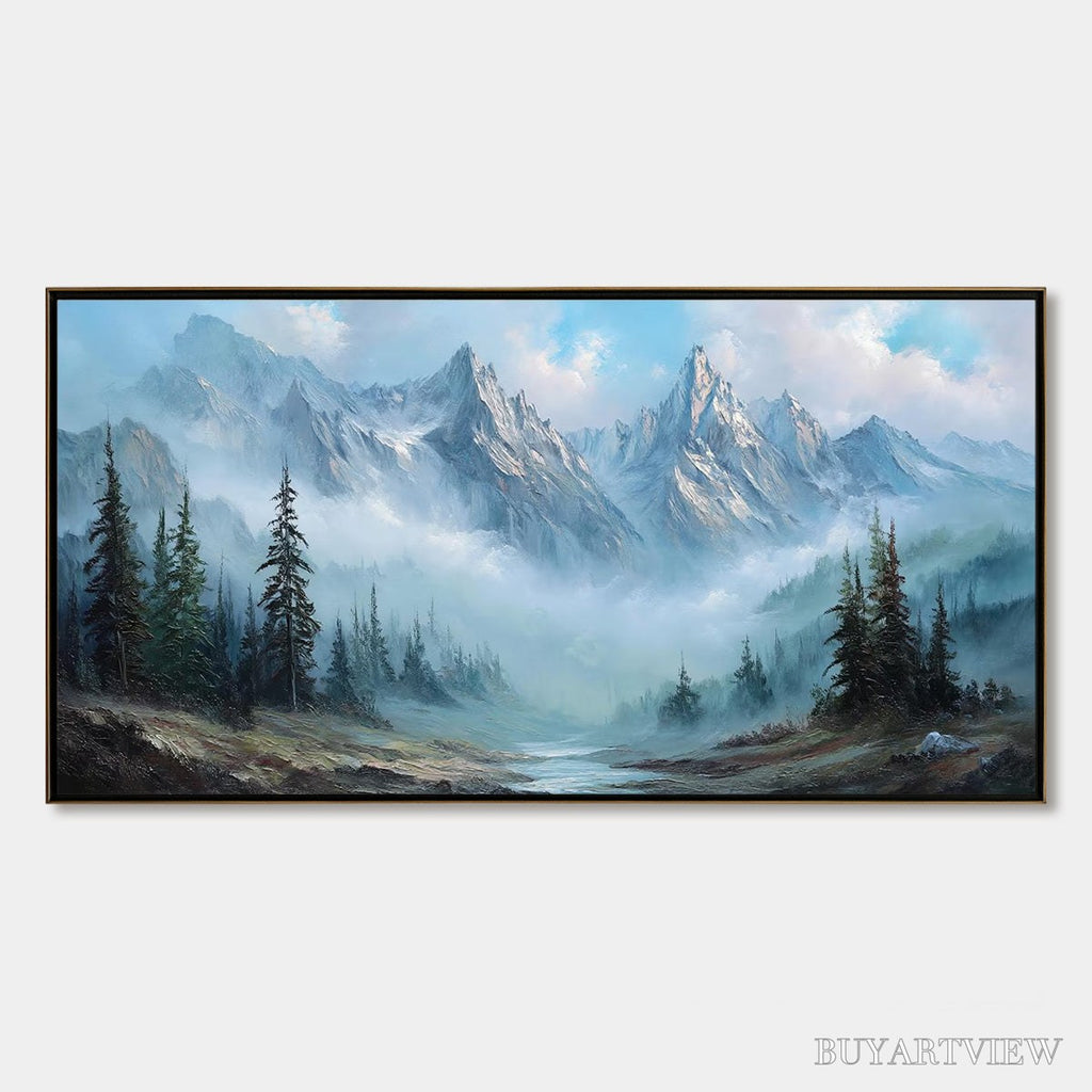 ARTOVITAS Alpine Whisper – Traditional Mountains and Valley Oil Painting - image 1